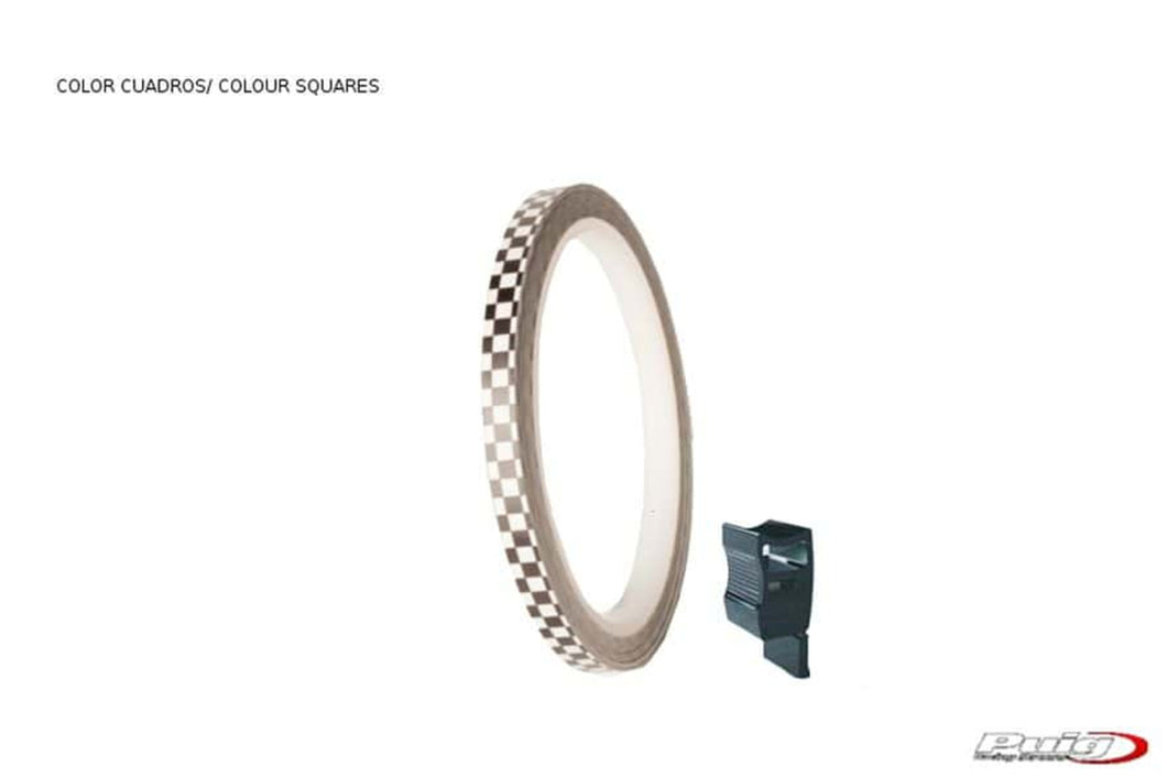 Puig Universal Wheel Rim Strips (Chequered Flag) - With Applicator