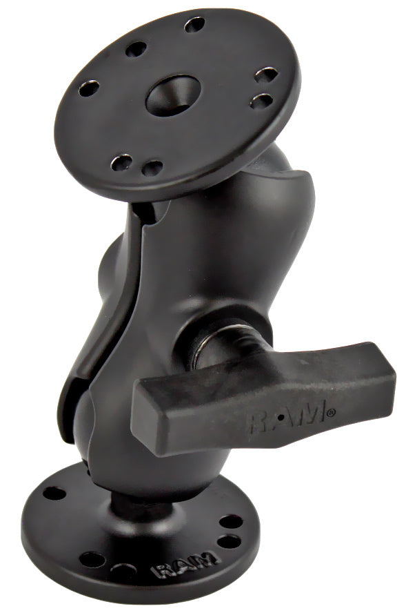 RAM-101U-B - RAM 1.5  Ball Mount with Short Double Socket Arm  2/2.5  Round Bases That Contain The AMPs Hole Pattern