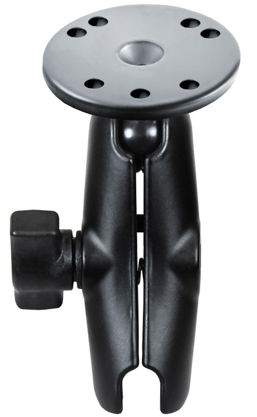 RAM-B-103U - RAM 1  Ball Standard Length Double Socket Arm with 2.5  Round Base that contains the AMPs Hole Pattern
