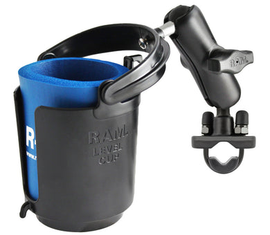 RAM-B-132RU - RAM Handlebar Rail Mount with Zinc Coated U-Bolt Base, Level Cup Drink Holder  Koozie