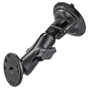 RAM-B-166-202U - RAM Twist Lock Suction Cup with Double Socket Arm and Round Base Adapter