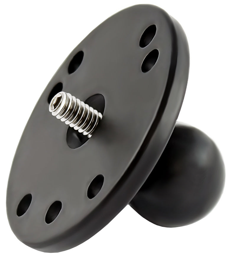 RAM-B-202AU - RAM 2.5  Round Base (AMPs Hole Pattern), 1  Ball  1/4 -20 Threaded Male Post for Cameras