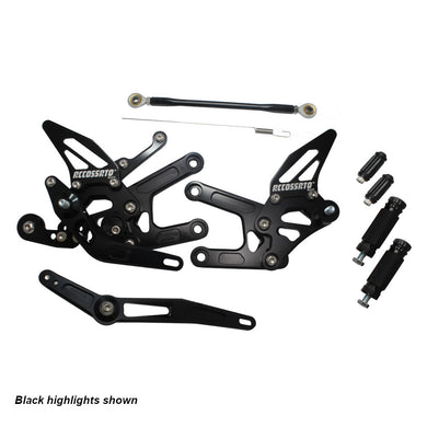 Accossato Adjustable Rearsets for Yamaha YZF-R6 2006 - 2012 blue