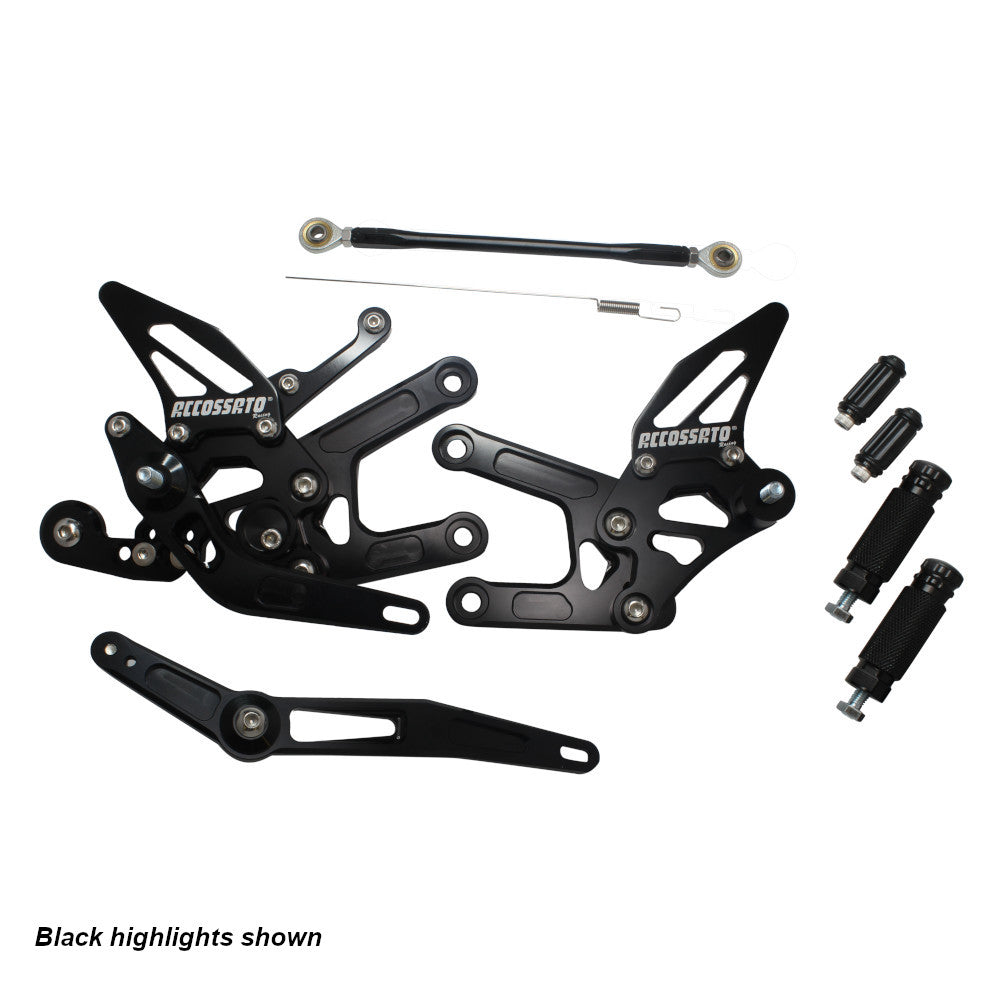 Accossato Adjustable Rearsets for Yamaha YZF-R6 2006 - 2012 blue