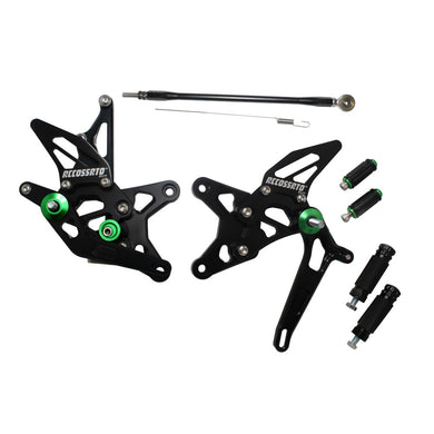 Accossato Adjustable Rearsets for Kawasaki ZX-6R 2009 -2016 green