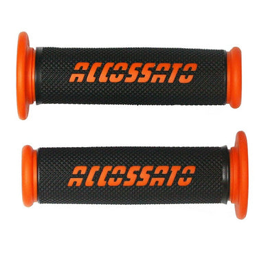 Accossato Pair of Two Tone Racing Grips in Medium Rubber with Logo closed end orange