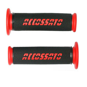Accossato Pair of Two Tone Racing Grips in Medium Rubber with Logo closed end red