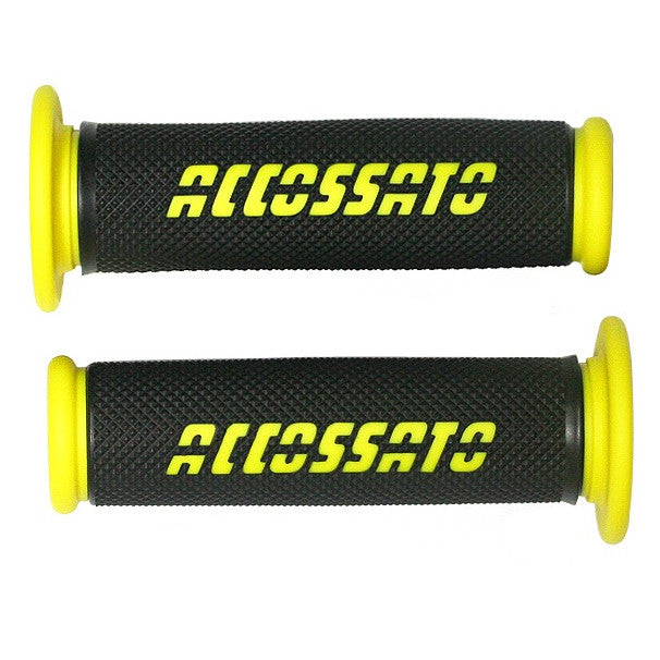 Accossato Pair of Two Tone Racing Grips in Medium Rubber with Logo open end yellow