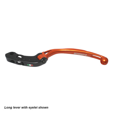 Accossato Folding Clutch Lever for Accossato and Brembo master cylinders  long orange PRS 15-16-17mm no eyelet